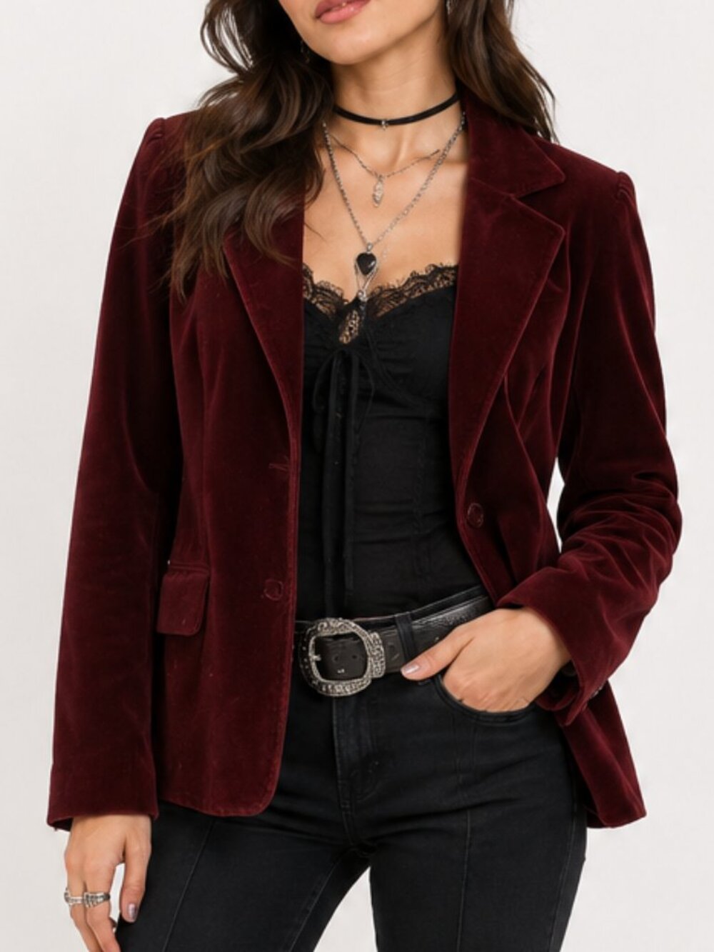 Vintage Y2k Velvet Jacket Burgundy Red Whimsigoth 100% Cotton Victorian Blazer